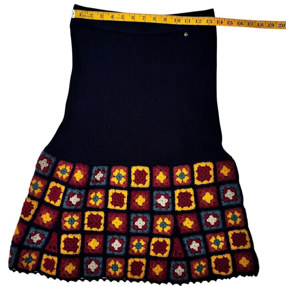 NWT Harlyn Knit Anthropologie Skirt Size S Navy Crochet Granny Squares - Picture 5 of 11